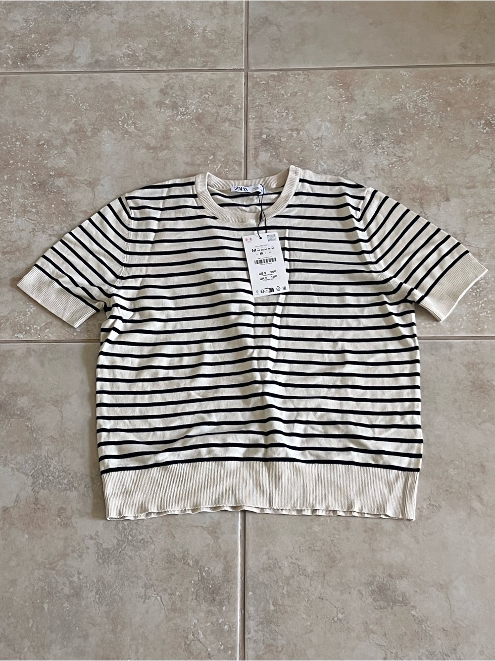 Zara Striped Short-Sleeve Top - Black & Cream